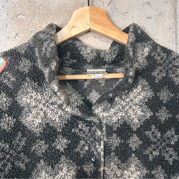 Vintage LL Bean fuzzy charcoal gray Nordic print quarter button up pullover xl - Picture 6 of 6